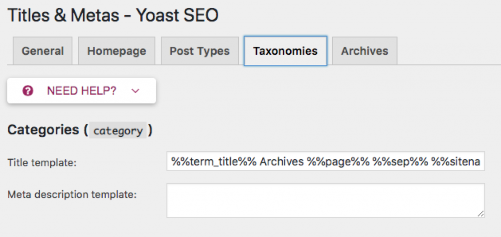 Yoast plug in titles and metas section