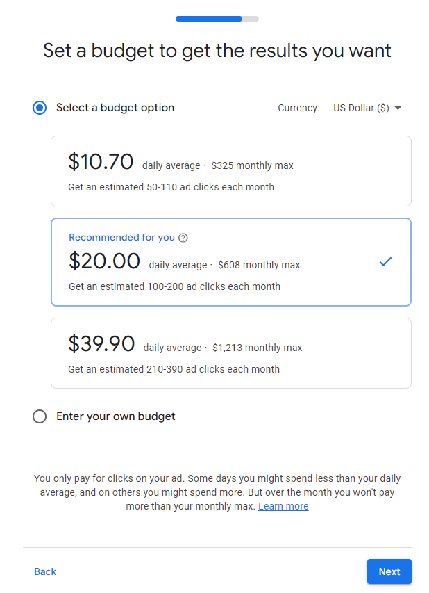 Image of Budget Set Up for Google Ads