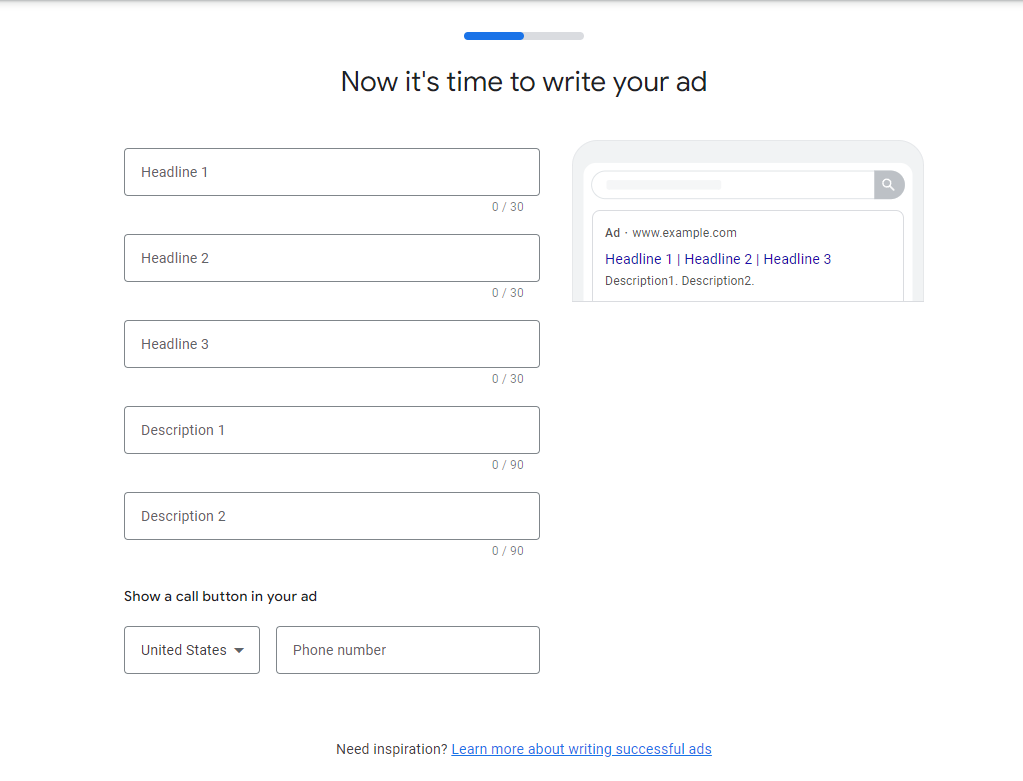 Image of Write Your Ad Section n Google Ads Set Up