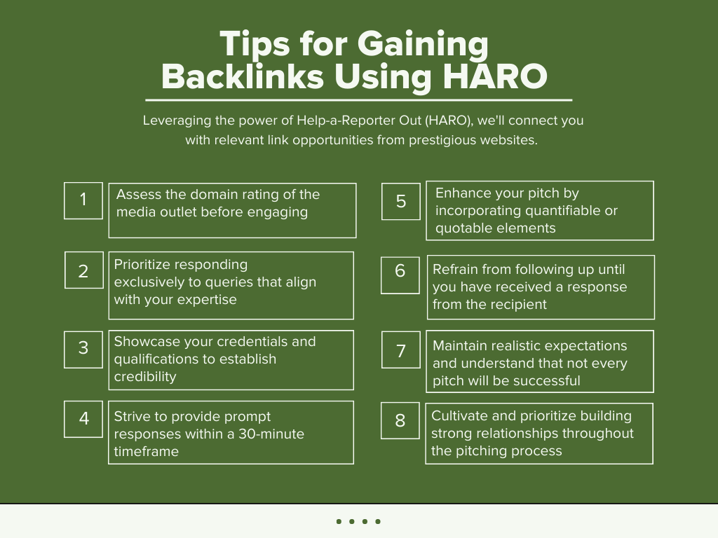 Infographic on Tips for Gaining Backlinks Using HARO